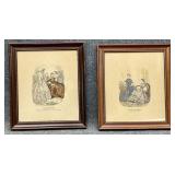 Pair of Small Victorian Figural Colored Engravings