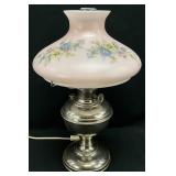 Converted Oil Lamp with Hand Painted Shade