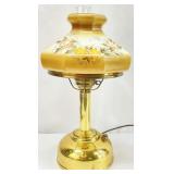 Converted Brass Oil Lamp with Hand Painted Shade