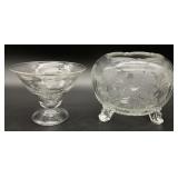 2pc Antique Etched Glass Bowls