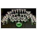 53pc Etched Green & Clear Depression Glassware