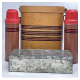 Vintage Picnic Set w/Thermoses and Tin Tray