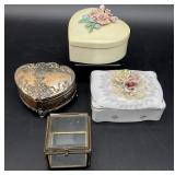 4pc Jewelry Trinket Boxes Antique