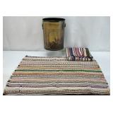 Metal Waste Basket & 2pc Rugs