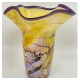 Signed Michele Luzoro Art Glass Ruffle Edge Vase