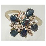14KP Sapphire & Diamond Ring Sz 6