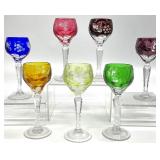 7 Bohemian Cut Crystal Cordial Glasses