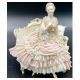 Dresden Lace Lady on Settee Porcelain Figurine