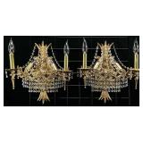 Pair of Ornate Brass Wall Mount Light Fixtures