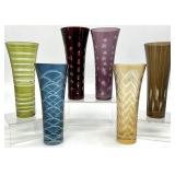 6 Small Bohemian Cut Crystal Vases