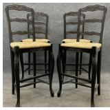 Four Rush Bottom Ladder Back French Barstools