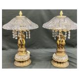 Pair of Brass & Cut Glass Figural Lamps