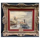 Rudolph Oldeman Oil on Board Painting Harbor Scene