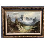 Signed Oil on Canvas Landscape Mountain Scene