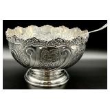 Large Silver Plate Punch Bowl with Ladle