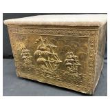 English Nautical Scene Brass Kindling Box