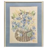 Blue Flowers Original Watercolor Framed
