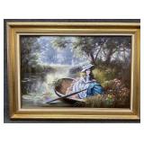 Signed Oil on Canvas of Girl in Boat