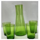 Mid Century Green 5pc Pitcher & Glasses