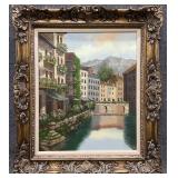 Framed Canvas of European Waterway