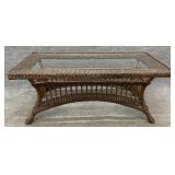 Ethan Allen Wicker & Glass Coffee Table