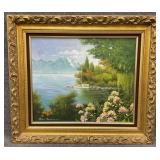 Framed Oil on Canvas of Boat at Shore