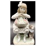 Lladro Girl with Flower Basket & Dog