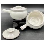 Pair of A R Cole Pottery Covered Bean Pots