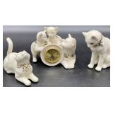 3pc Lenox Porcelain Clock / Cat Figurines