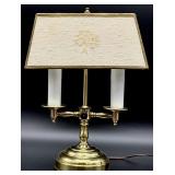 Brass Double Arm Lamp with Needlework Shade