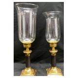 Pr Brass Candle Sticks with Glass Shades