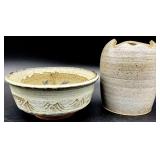 2pc SIgned Pottery Vase & Bowl