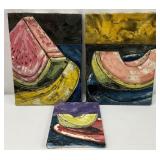 Three Signed Canvas Paintings of Fruit