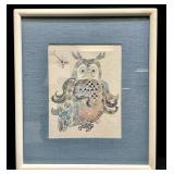 Vintage Watercolor of Owl Signed Nancy