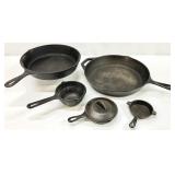5pc Vintage Lodge Cast Iron Skillets