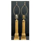 Pair of Gold Column Carved Lamps