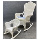 White Wicker Rocking Chair & Child