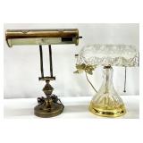 Pair of Desk Lamps - Glass & Brass