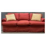 Red Upholstered Rolled Arm Sofa