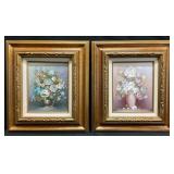 Pair of Framed Floral Acrylic on Board