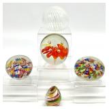 5 Multicolor Art Glass Paperweights