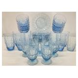 34pc Fostoria Mesa Blue Glass