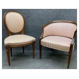 Pair of Striped Mahogany Frame Accent Chairs