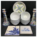 Group of Blue & White Rice Bowls & Decor
