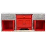 Red Nightstand and Storage Cubes