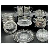 Lot of Silver Trim or Overlay Clear Glassware