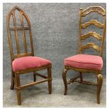 Pair of Vintage Fruitwood Frame Accent Chairs