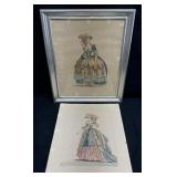 2pc Antique Godey Fashion Prints