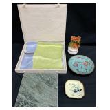 Vintage Asian Silk Scarf, Painted Dishes & More