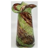 Green & Brown Art Glass Vase